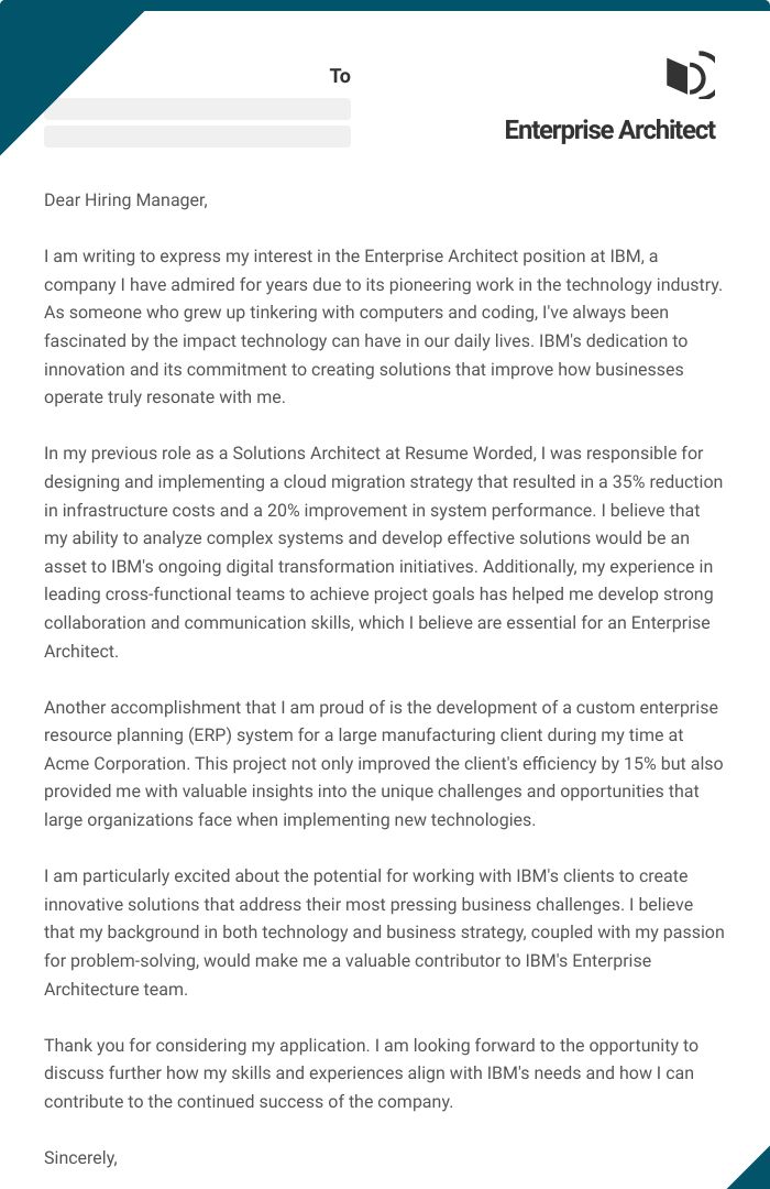 Enterprise Architect Cover Letter