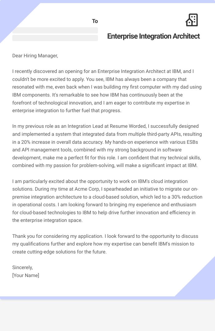 Enterprise Integration Architect Cover Letter