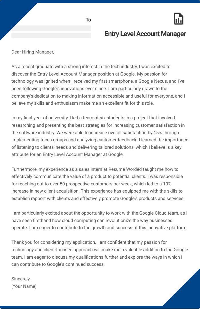 Entry Level Account Manager Cover Letter