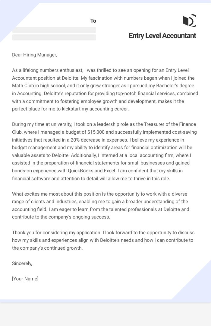 Entry Level Accountant Cover Letter