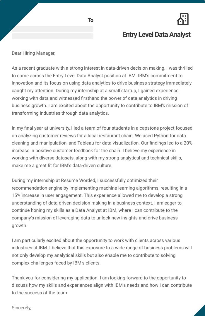 Entry Level Data Analyst Cover Letter