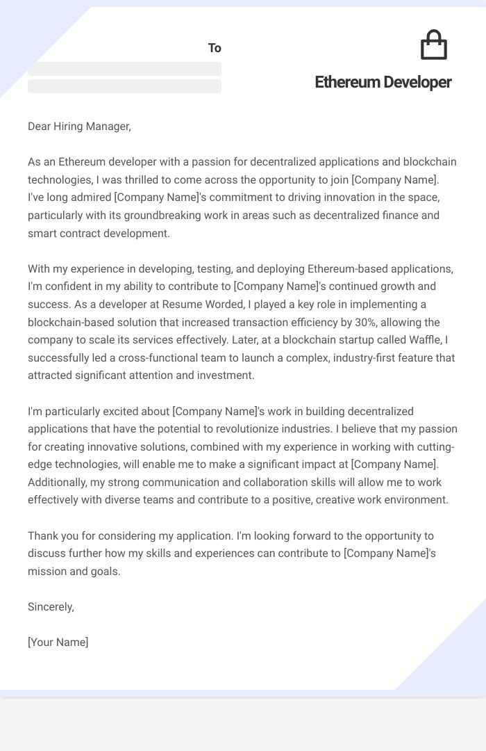 Ethereum Developer Cover Letter