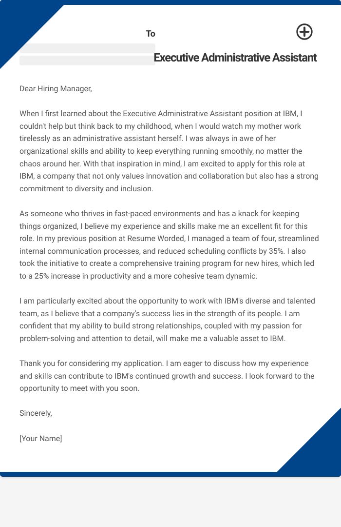 Executive Administrative Assistant Cover Letter