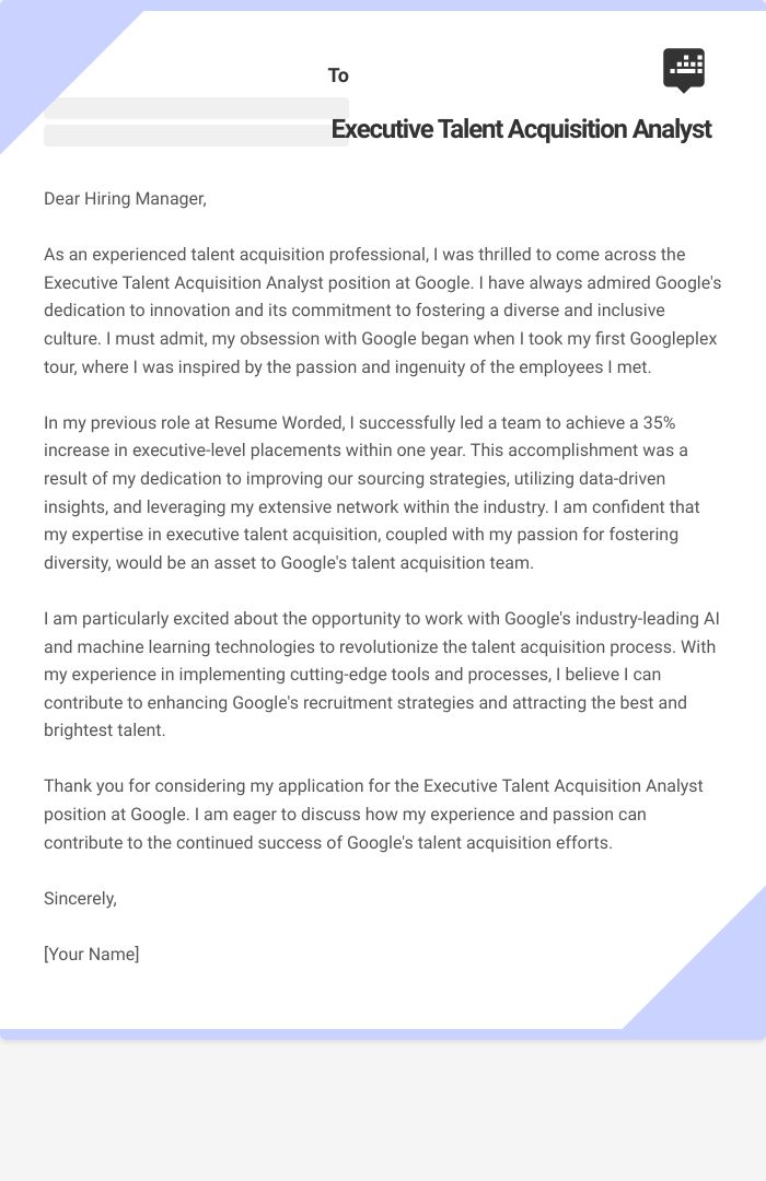 Executive Talent Acquisition Analyst Cover Letter
