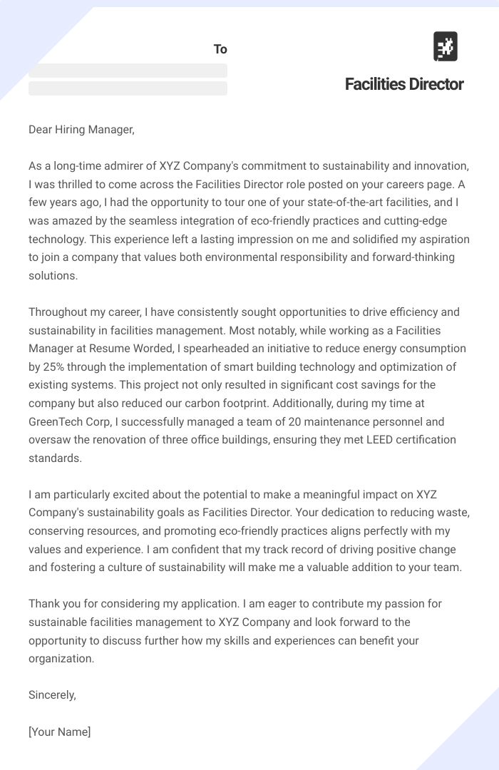 Facilities Director Cover Letter