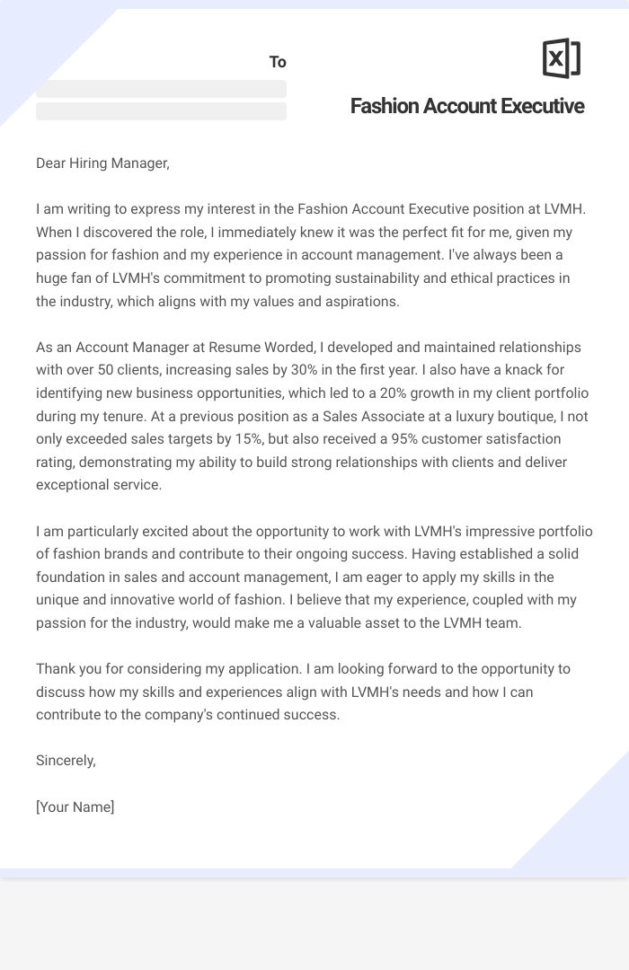 Fashion Account Executive Cover Letter