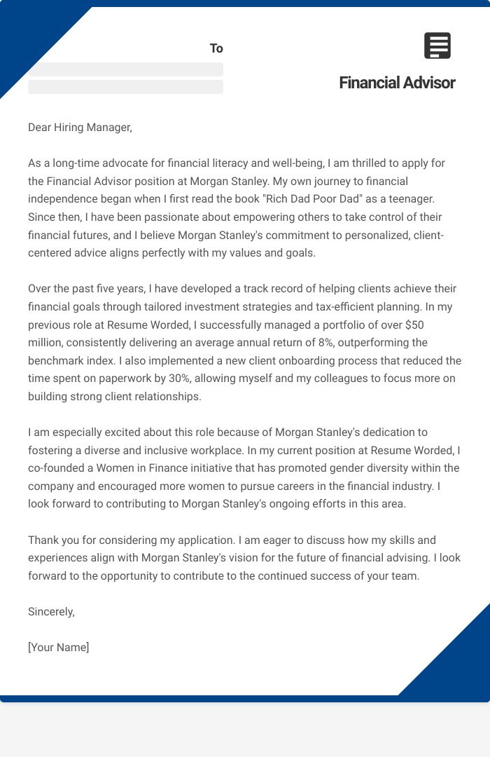 Financial Advisor Cover Letter