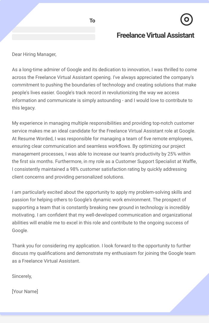 Freelance Virtual Assistant Cover Letter