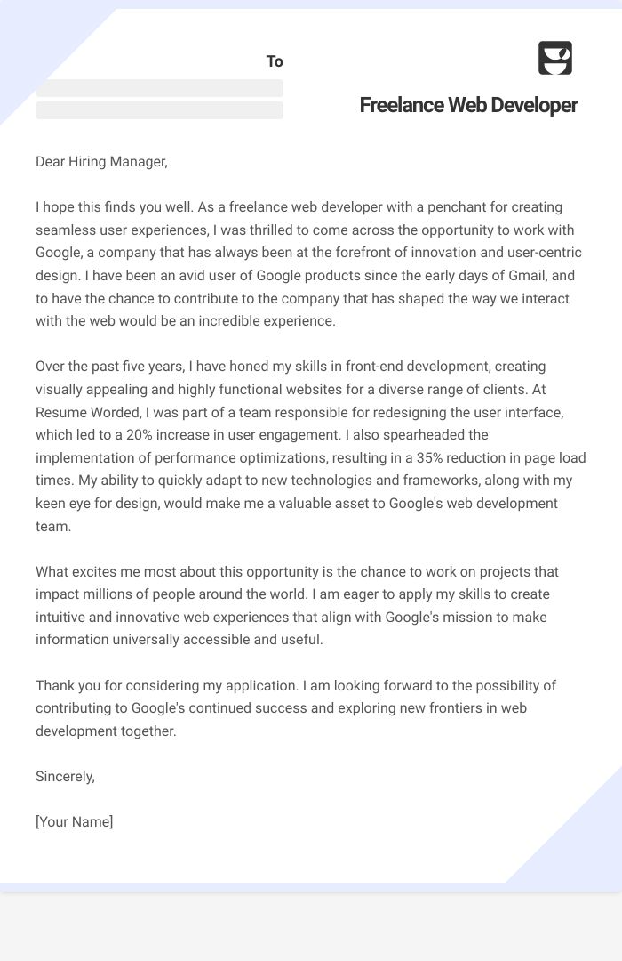 Freelance Web Developer Cover Letter