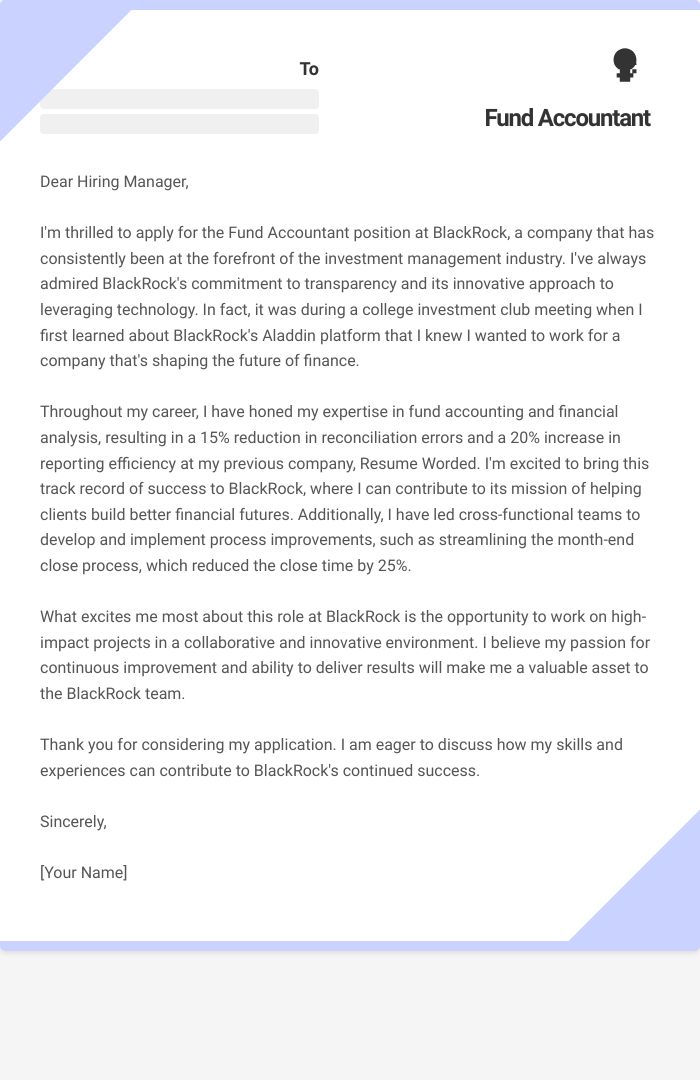 Fund Accountant Cover Letter