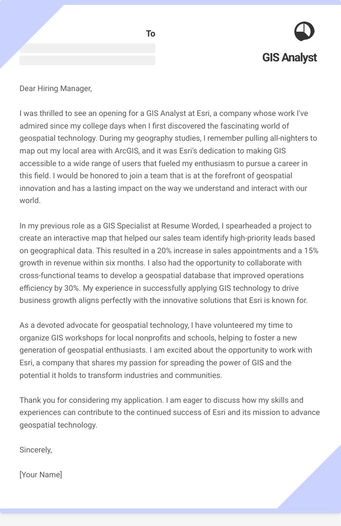 GIS Analyst Cover Letter