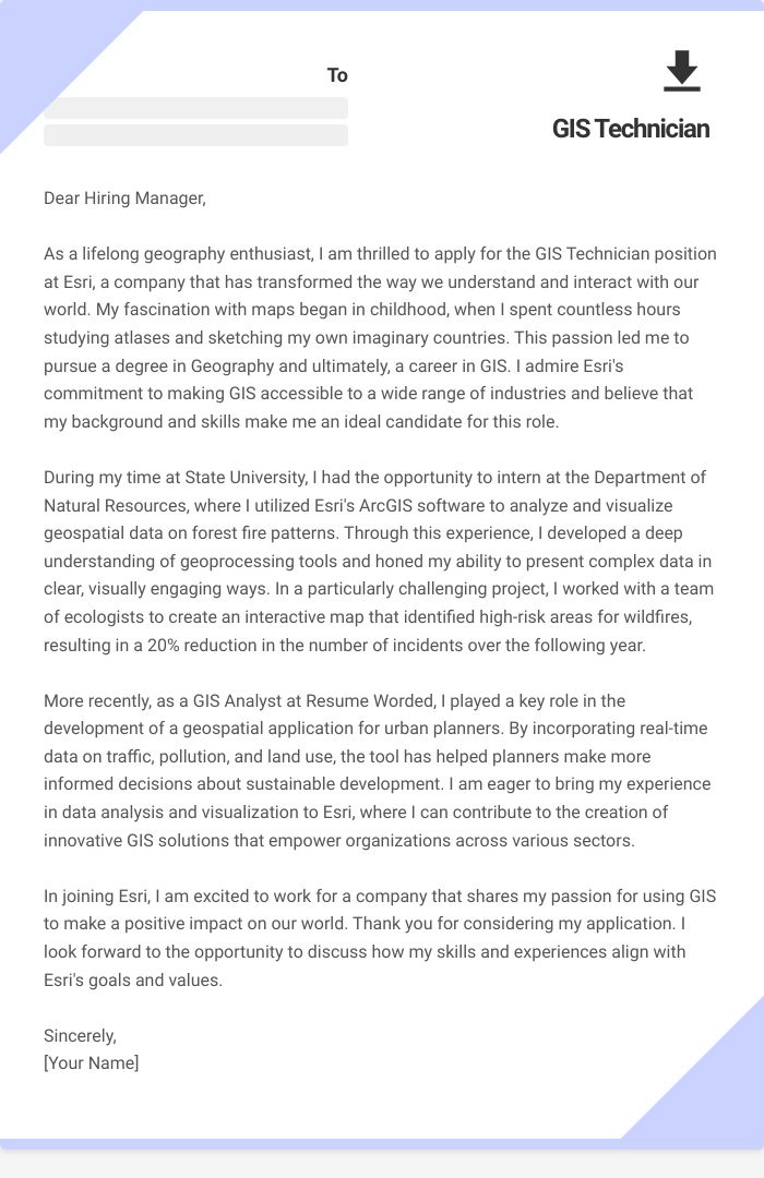 GIS Technician Cover Letter