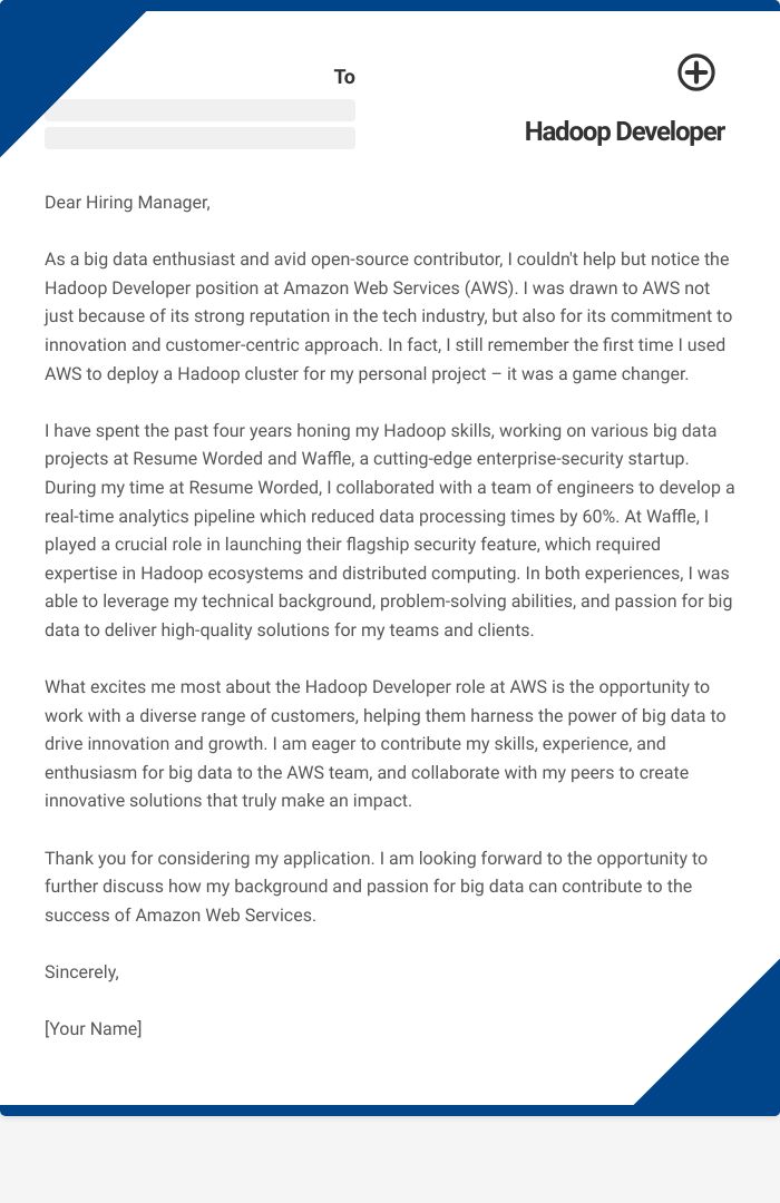 Hadoop Developer Cover Letter