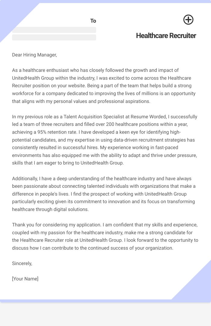 Healthcare Recruiter Cover Letter