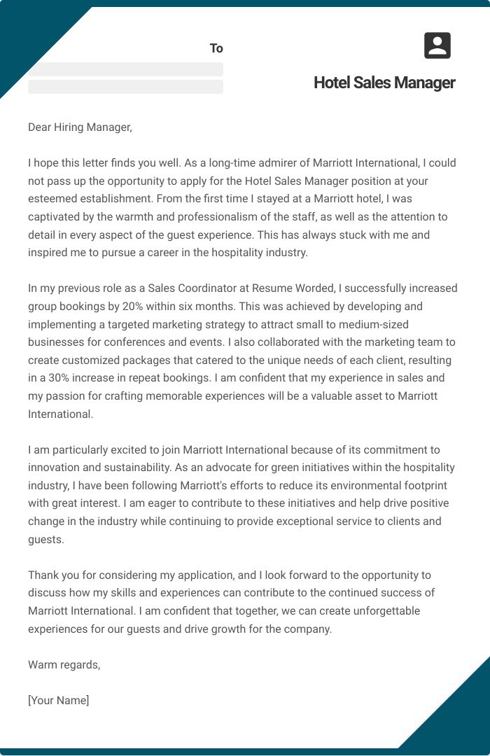 Hotel Sales Manager Cover Letter
