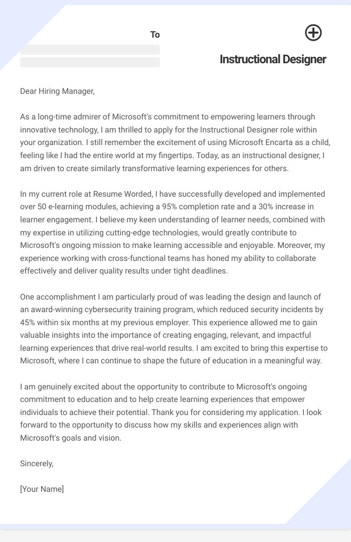 Instructional Designer Cover Letter