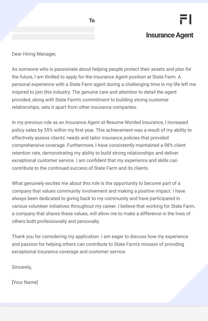 Insurance Agent Cover Letter