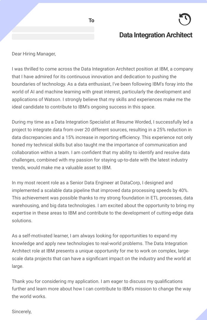 Data Integration Architect Cover Letter