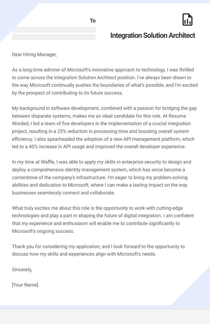 Integration Solution Architect Cover Letter
