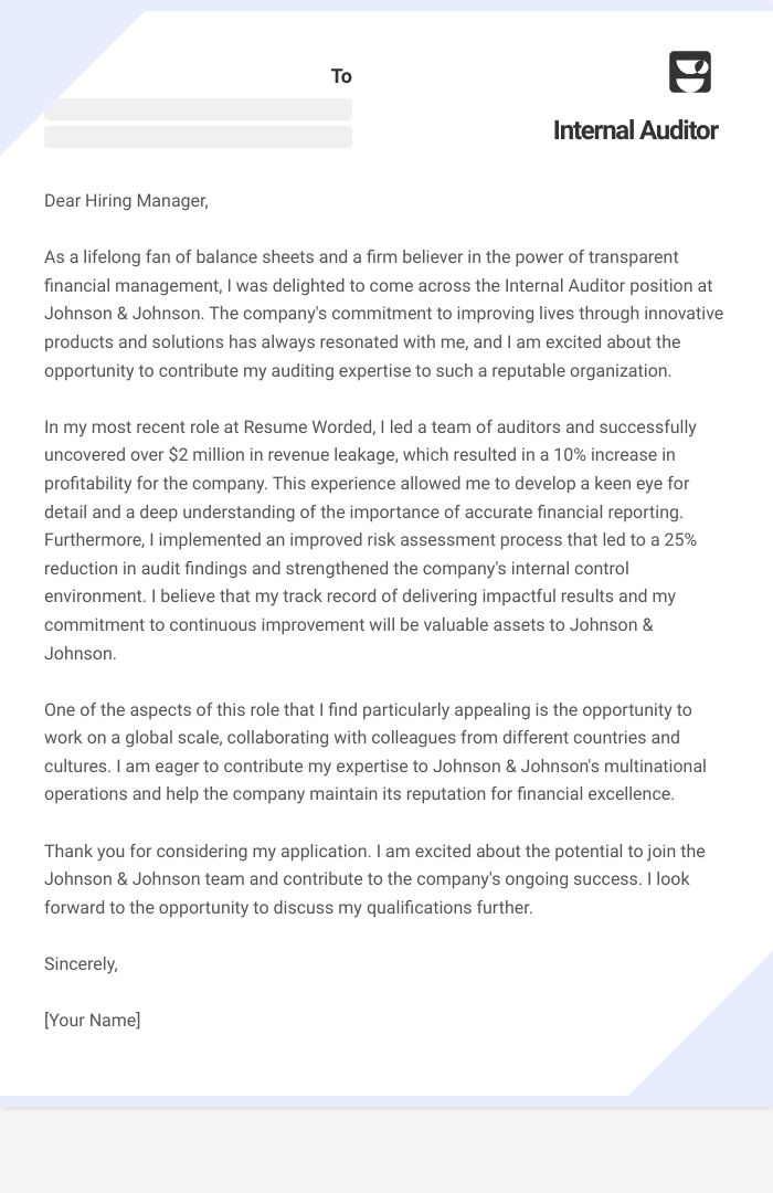 Internal Auditor Cover Letter