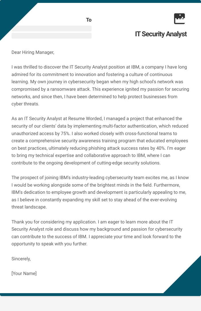 IT Security Analyst Cover Letter