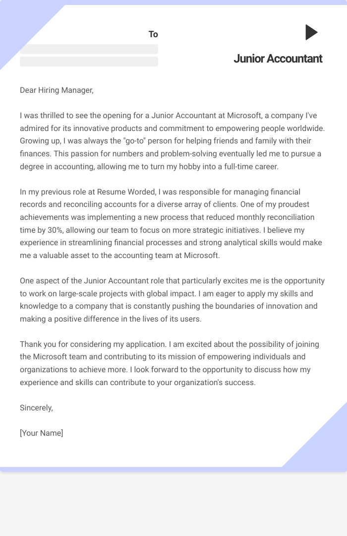 Junior Accountant Cover Letter