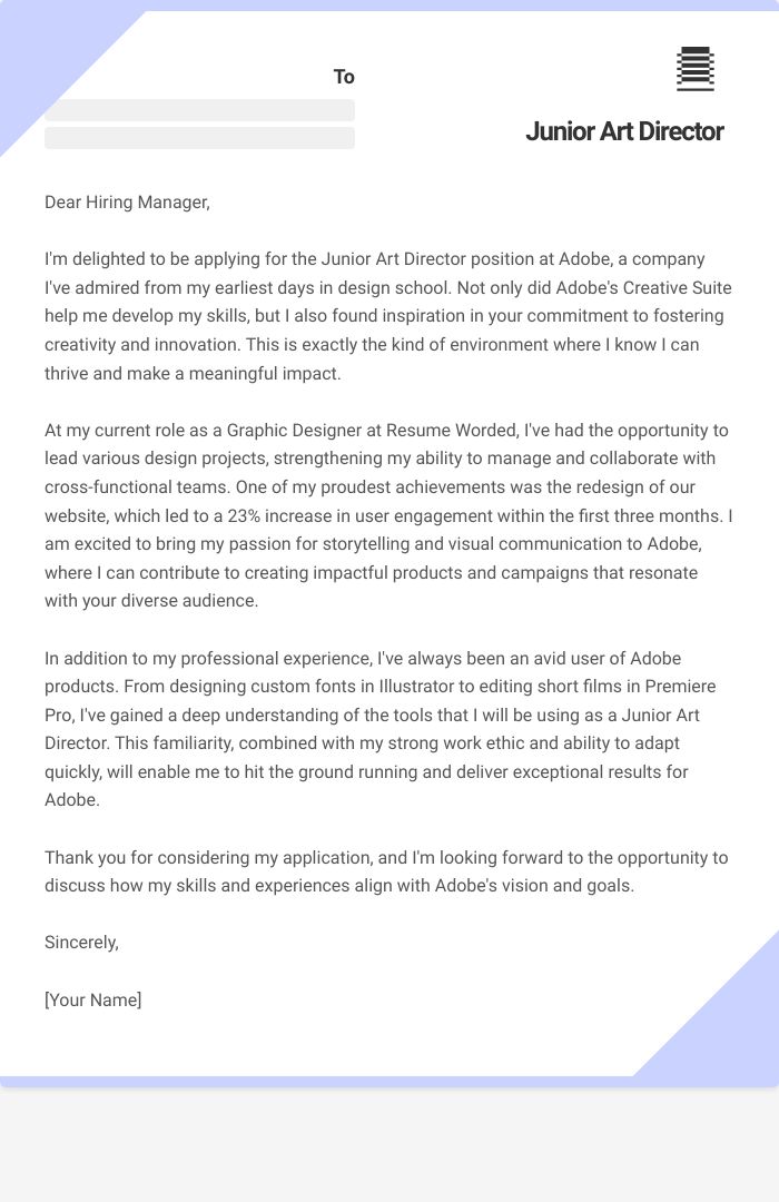 Junior Art Director Cover Letter