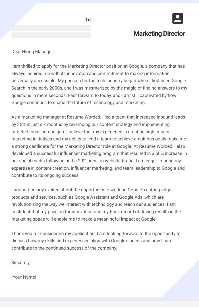 Marketing Director Cover Letter