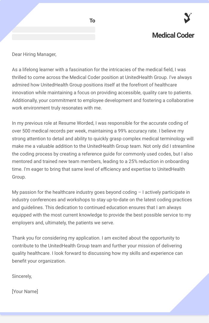 Medical Coder Cover Letter