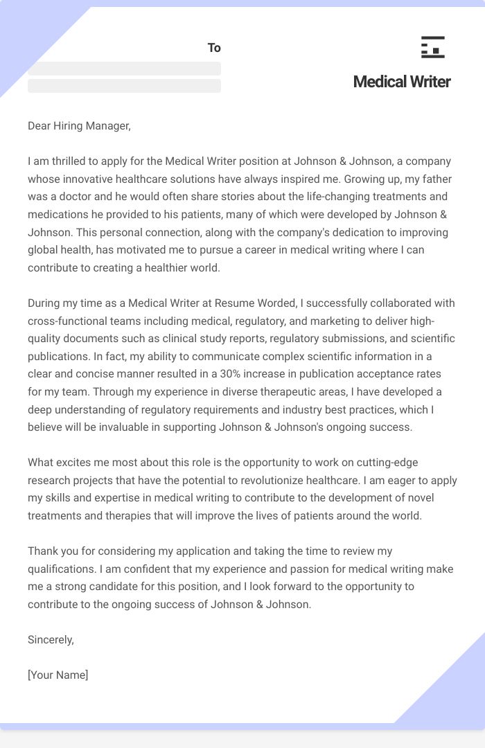 Medical Writer Cover Letter