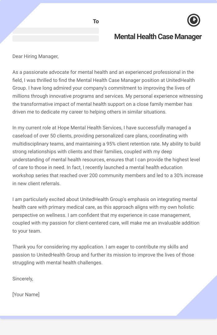 Mental Health Case Manager Cover Letter