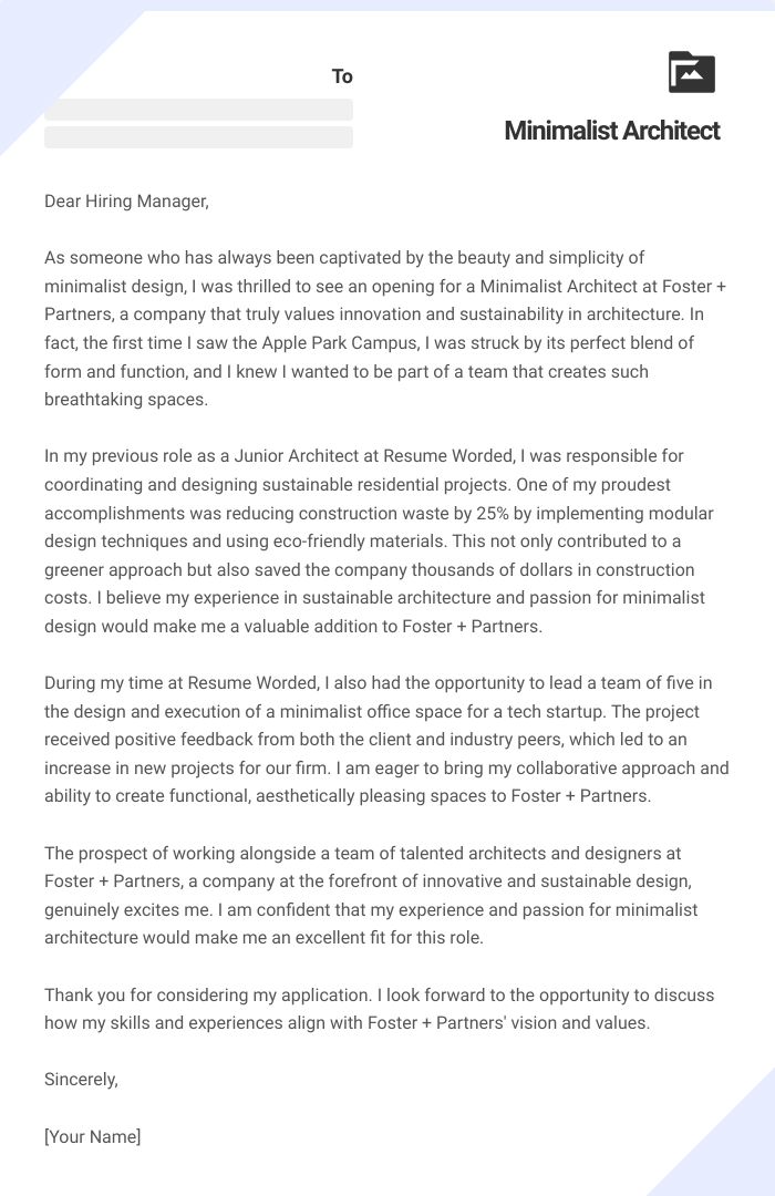 Minimalist Architect Cover Letter