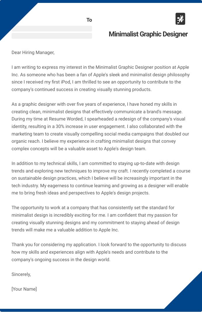Minimalist Graphic Designer Cover Letter