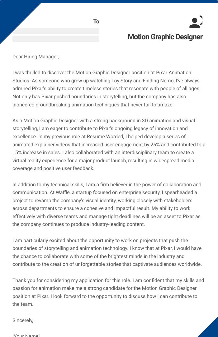 Motion Graphic Designer Cover Letter