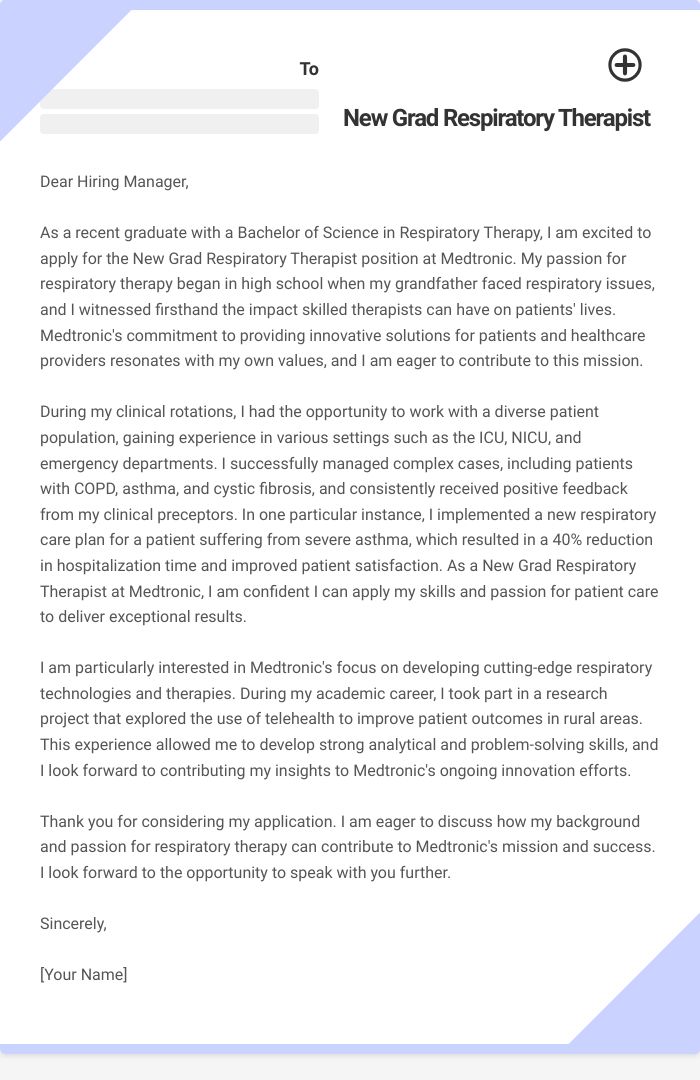 New Grad Respiratory Therapist Cover Letter