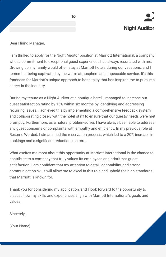 Night Auditor Cover Letter