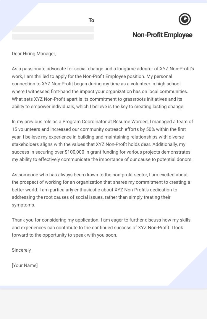 Non-Profit Employee Cover Letter