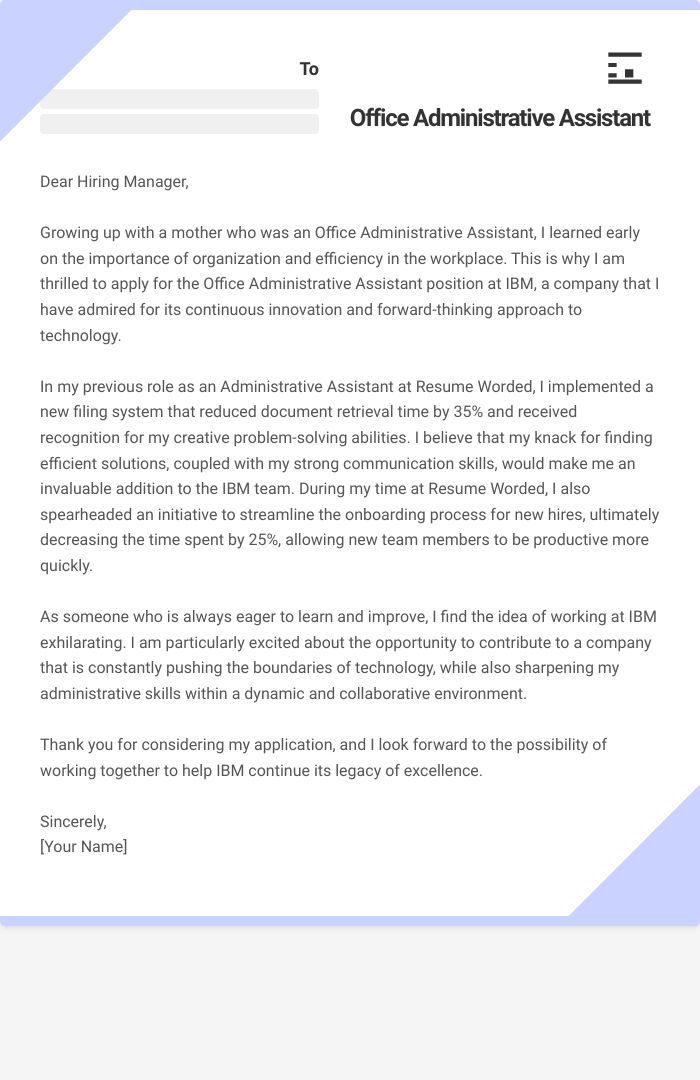 Office Administrative Assistant Cover Letter