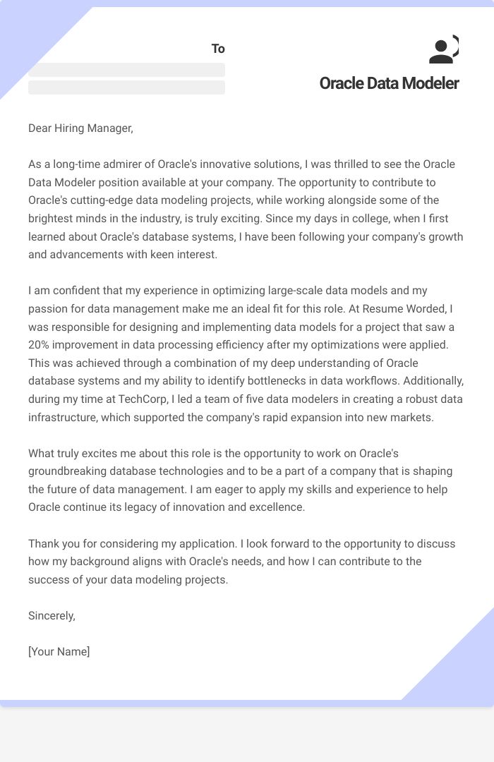 Oracle Data Modeler Cover Letter
