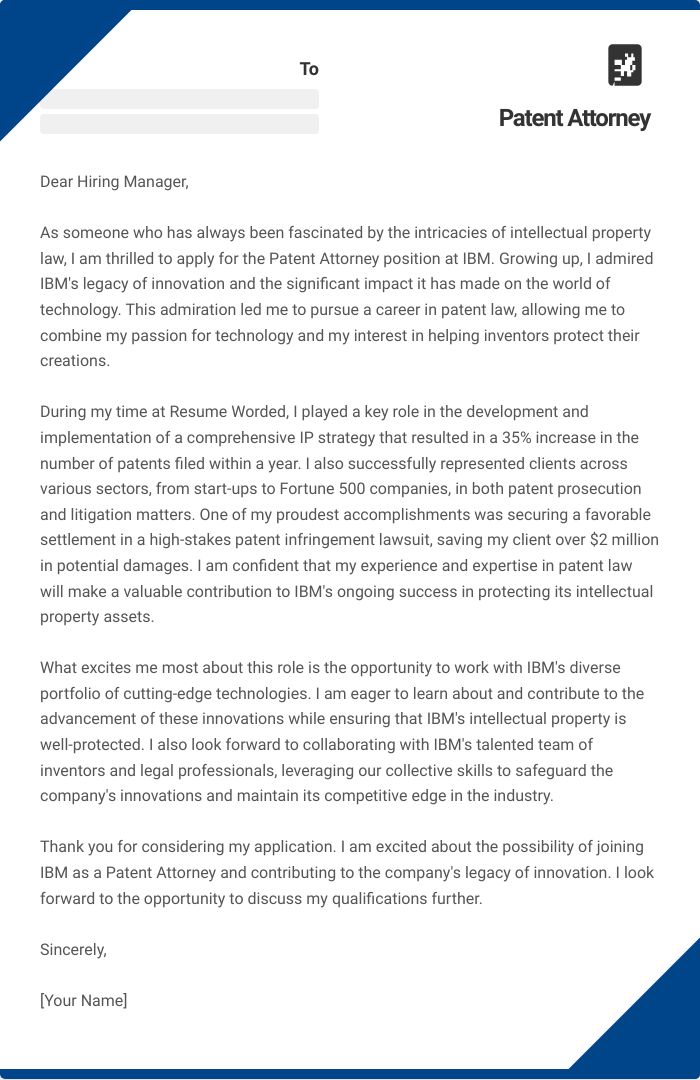 Patent Attorney Cover Letter