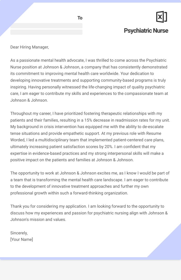 Psychiatric Nurse Cover Letter