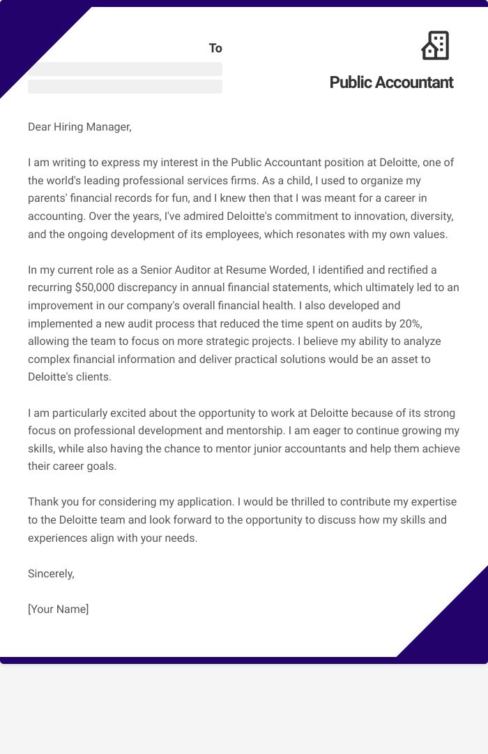 Public Accountant Cover Letter