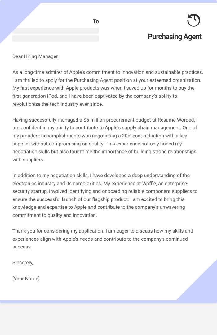 Purchasing Agent Cover Letter