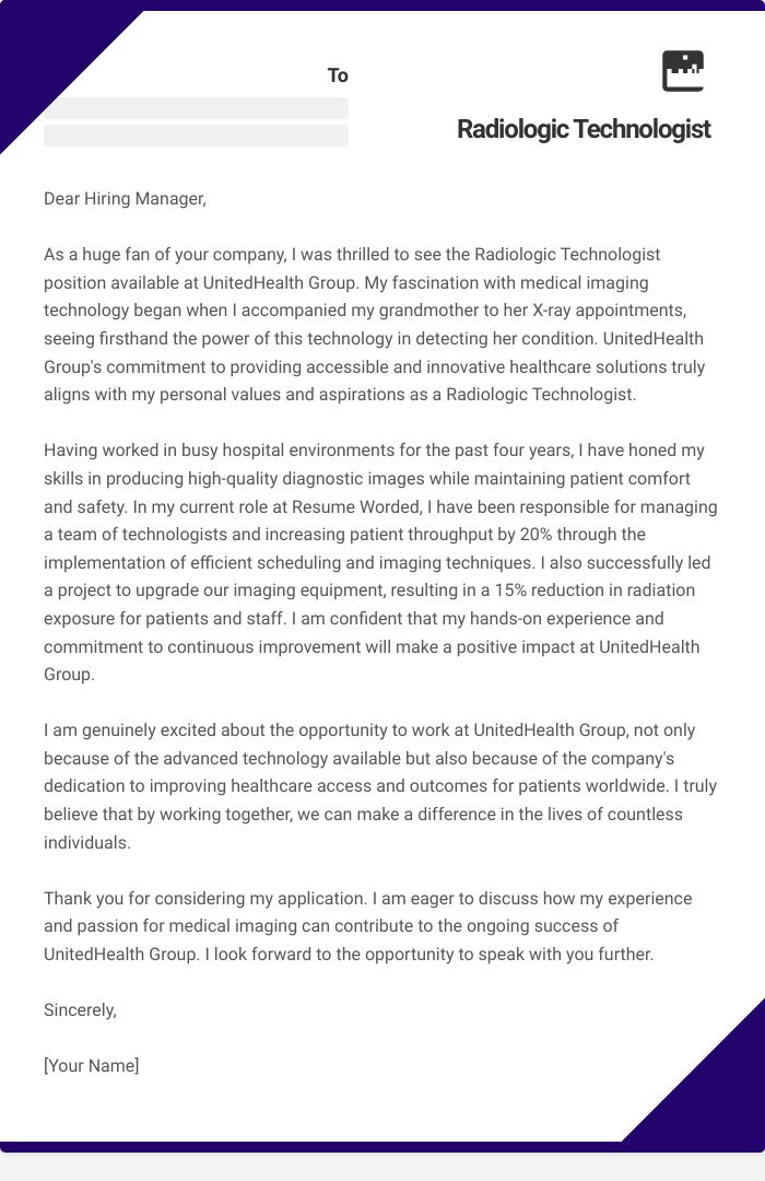 Radiologic Technologist Cover Letter
