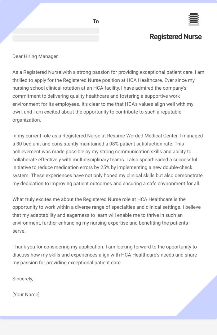 Registered Nurse Cover Letter