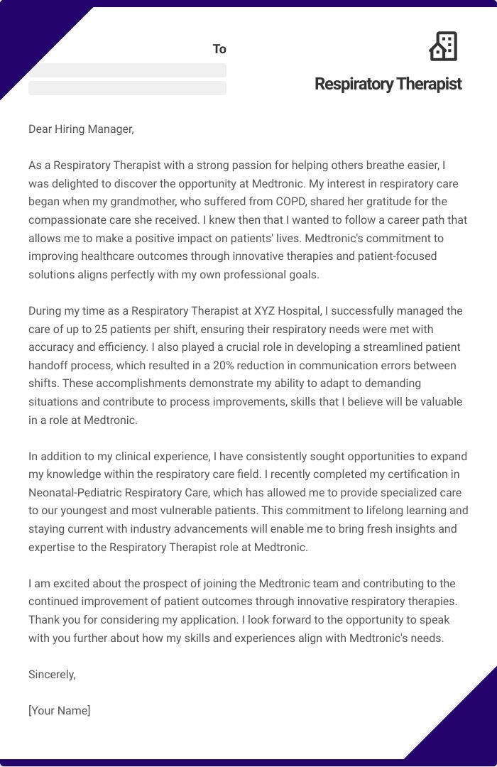 Respiratory Therapist Cover Letter