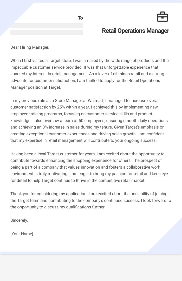 Retail Operations Manager Cover Letter