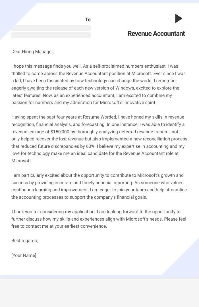 Revenue Accountant Cover Letter