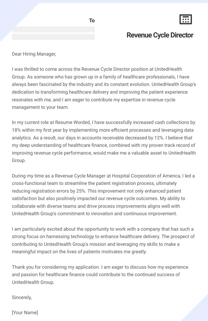 Revenue Cycle Director Cover Letter