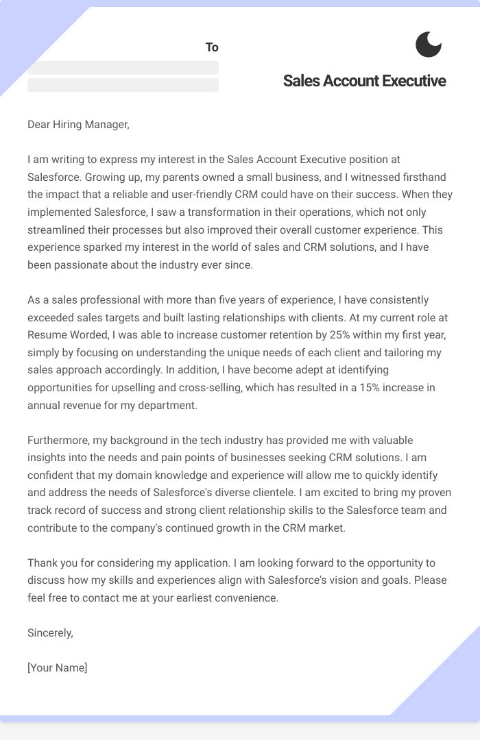 Sales Account Executive Cover Letter